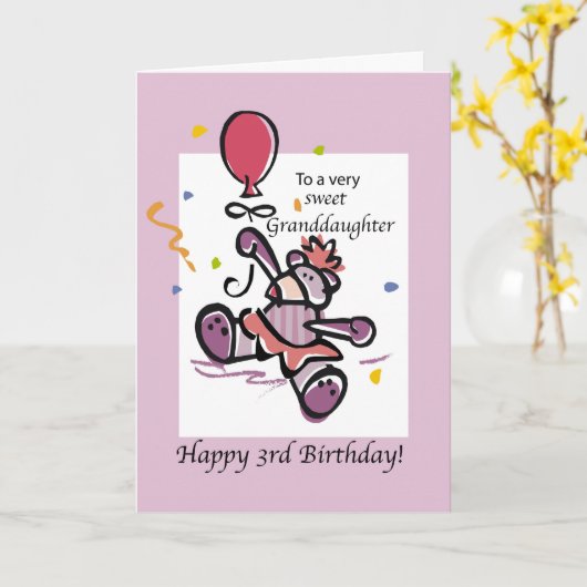 孫娘の第3誕生日くまの気球 カード (黄色い花)