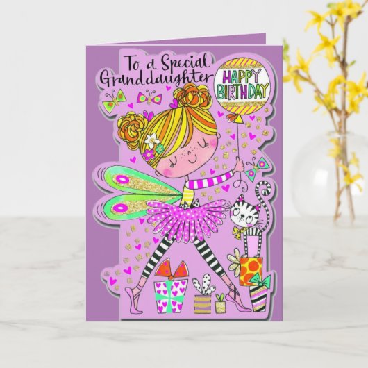 孫娘の第6誕生日カード – 魔法の妖精 カード (黄色い花)