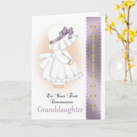 孫娘の聖交カードと小さな女の子 カード (黄色い花)