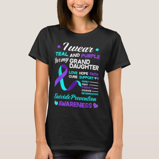 孫娘の自殺予防のためにティール+パープルを身に着けます Tシャツ (正面)