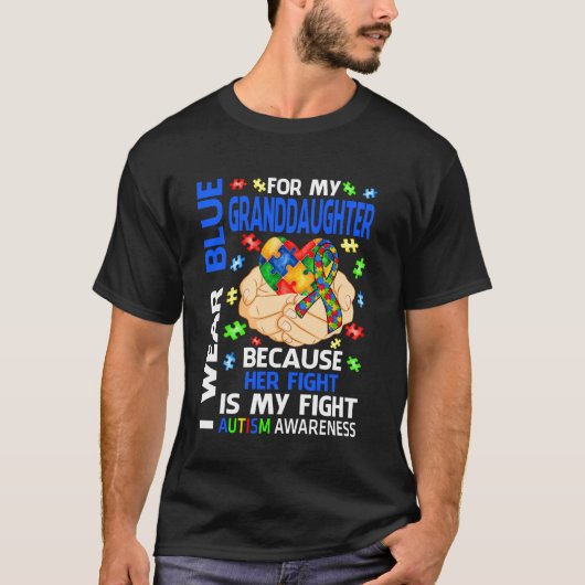 孫娘の自閉症啓発 ブルーを着て応援 Tシャツ (正面)