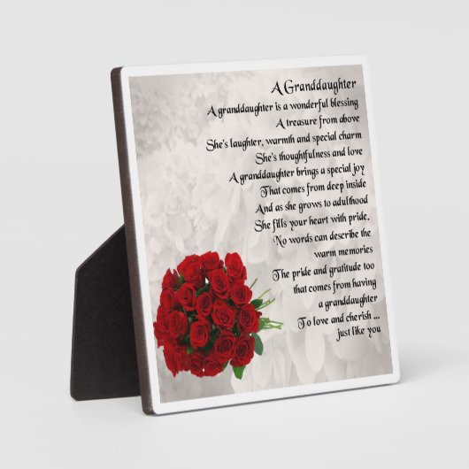 孫娘の詩のプラーク – レッドローゼスデザイン フォトプラーク (正面)