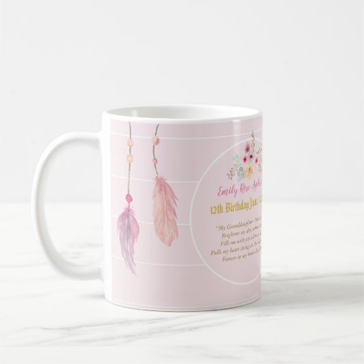孫娘の詩フォトピンクの花誕生日 コーヒーマグカップ (左)