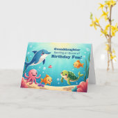 孫娘の誕生日 海の楽しみ 魚のシーン カード (黄色い花)