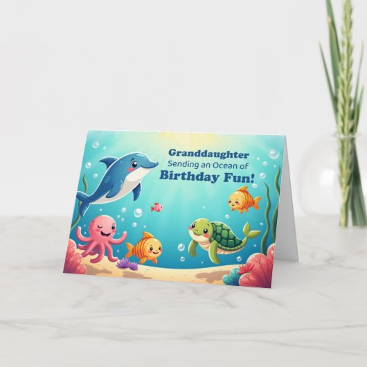 孫娘の誕生日 海の楽しみ 魚のシーン カード (正面)