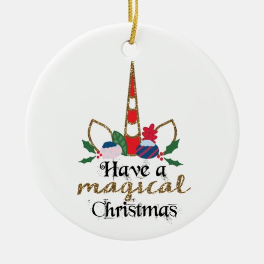 孫娘の魔法の一角獣のクリスマスのために セラミックオーナメント (正面)