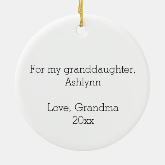 孫娘の魔法の一角獣のクリスマスのために セラミックオーナメント (裏面)