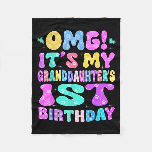 孫娘の1歳の誕生日おめでとうフラワー 1歳 フリースブランケット (正面)
