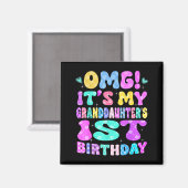 孫娘の1歳の誕生日おめでとうフラワー 1歳 マグネット (正面/裏面)