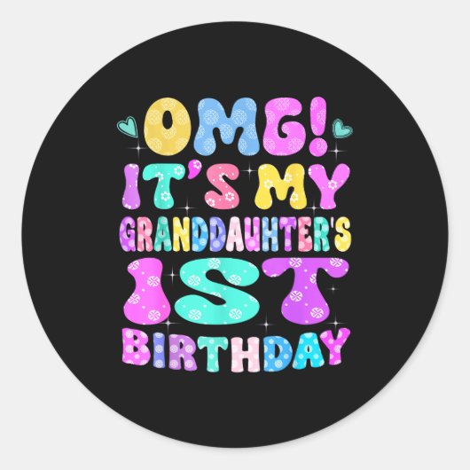 孫娘の1歳の誕生日おめでとうフラワー 1歳 ラウンドシール (正面)