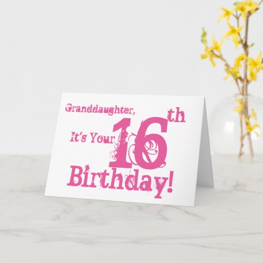 孫娘の16歳の誕生日はピンク。 カード (黄色い花)