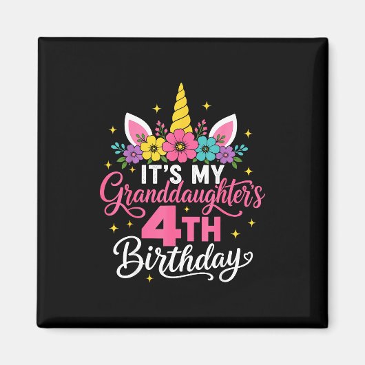 孫娘の4歳の誕生日 ユニコーン おばあちゃん マグネット (正面)