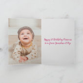 孫娘の5歳の誕生日 かわいいピンクのナマケモノ 写真 カード (内部)