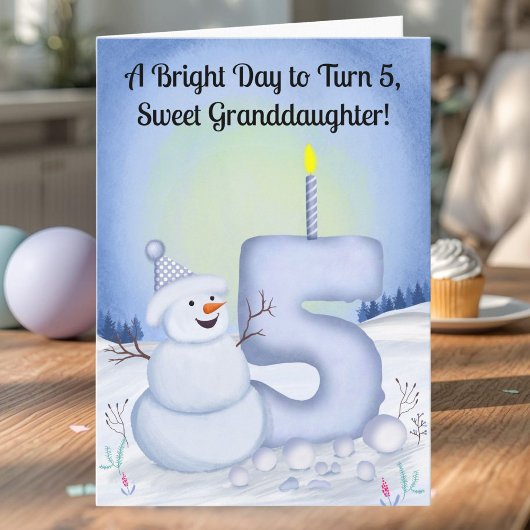 孫娘の5歳の誕生日 雪だるま 雪景色 カード