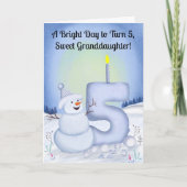 孫娘の5歳の誕生日 雪だるま 雪景色 カード (正面)