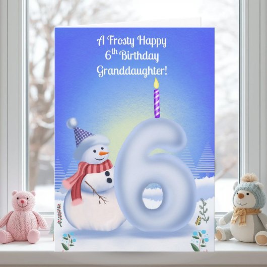 孫娘の6歳の誕生日 スノーマン 雪景色 カード