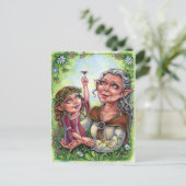 孫娘はがき付き祖母小妖精や小人 ポストカード (スタンド正面)