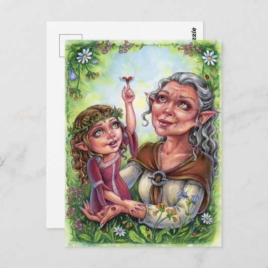 孫娘はがき付き祖母小妖精や小人 ポストカード (正面/裏面)