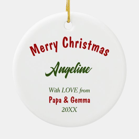 孫娘へのクリスマスプレゼント パンダベア セラミックオーナメント (裏面)