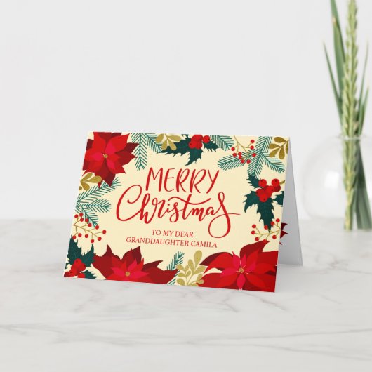 孫娘へのフラワーとホーリーのメリークリスマス カード (正面)