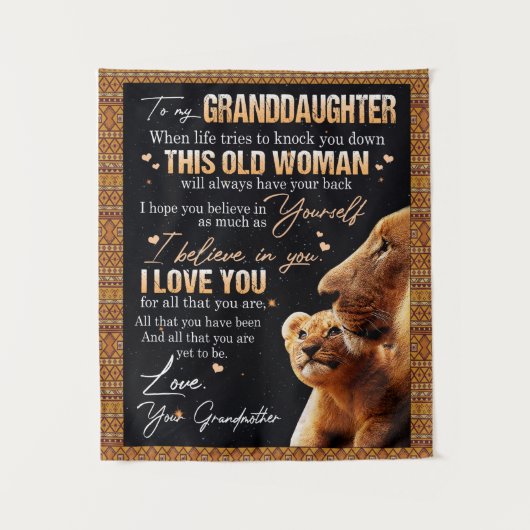 孫娘へのプレゼント ライオン好きな人へ 祖母より タペストリー (正面)