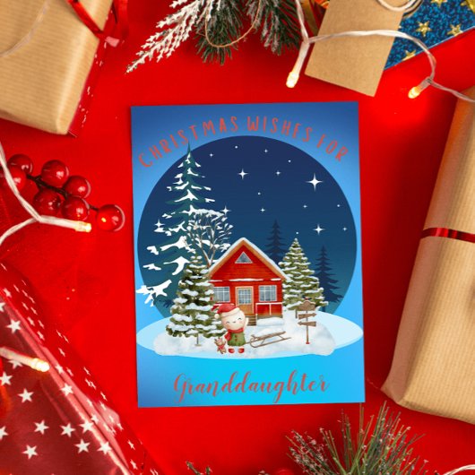 孫娘への雪の少女のクリスマスの願い シーズンカード