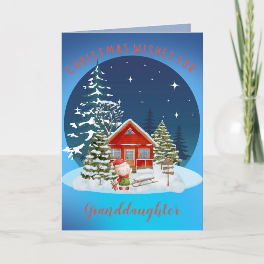 孫娘への雪の少女のクリスマスの願い シーズンカード (正面)