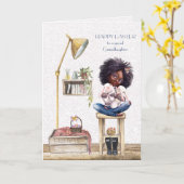 孫娘イースターアフリカンアメリカン・ガール カード (黄色い花)