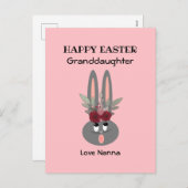 孫娘イースターピンクバニーパーソナライズされた  シーズンポストカード (正面/裏面)