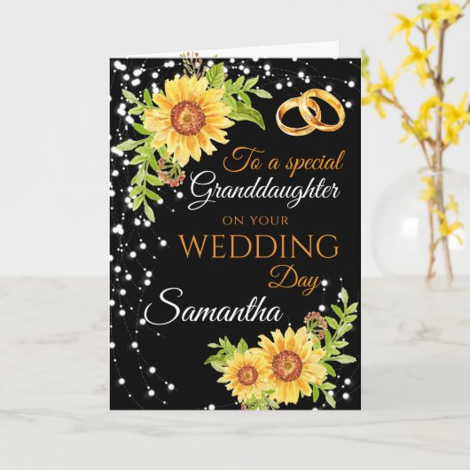 孫娘ウェディングデイおめでとうひまわり カード (黄色い花)