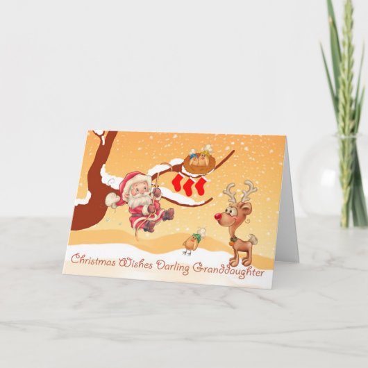 孫娘サンタ登山Aツリー与えギフト シーズンカード (正面)