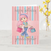 孫娘ショッピング誕生日カード – かわいい女性 カード (黄色い花)