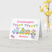 孫娘ハッピーイースタートレインラビットピンクカード カード (黄色い花)