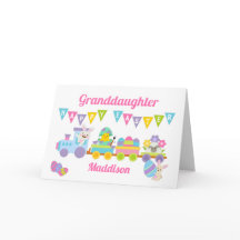 孫娘ハッピーイースタートレインラビットピンクカード