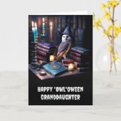 孫娘ハッピーハローウィンかわいい魔法フクロウ カード (黄色い花)