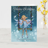 孫娘ハッピーバースデーかわいい妖精オンスイング カード (黄色い花)