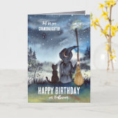 孫娘ハロウィーン誕生日猫と魔女のために カード (黄色い花)