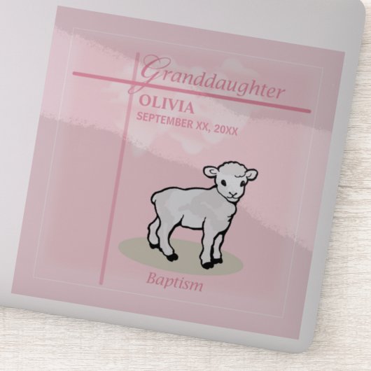 孫娘バプティスピンクガールラムネームと日付 シール (詳細)