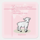 孫娘バプティスピンクガールラムネームと日付 スクエアシール (正面)