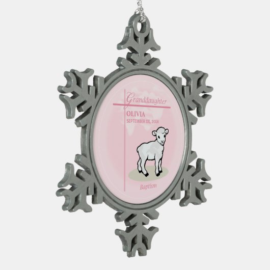 孫娘バプティスピンクガールラムネームと日付 スノーフレークピューターオーナメント (左)