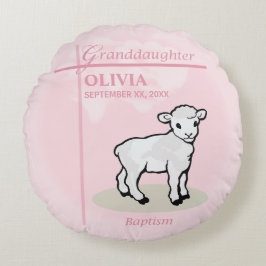 孫娘バプティスピンクガールラムネームと日付 ラウンドクッション