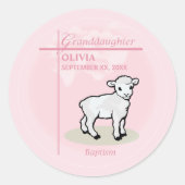 孫娘バプティスピンクガールラムネームと日付 ラウンドシール (正面)