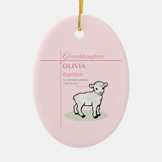 孫娘バプティスピンクラムパーソナライズされた セラミックオーナメント (正面)