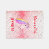 孫娘パーソナライズされたピンク・ユニコーン フリースブランケット (正面(横))