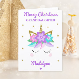 孫娘パープルのためのユニコーングリッタークリスマス シーズンカード