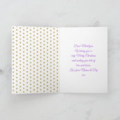 孫娘パープルのためのユニコーングリッタークリスマス シーズンカード (内部)