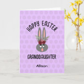 孫娘パープルイースターバニーパーソナライズされた カード (黄色い花)
