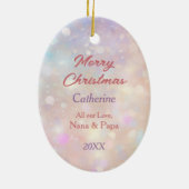 孫娘ピンククリスマスローズブーケサンタ セラミックオーナメント (裏面)