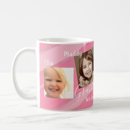 孫娘ピンクストライプの写真コラージュマグ コーヒーマグカップ (左)
