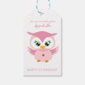 孫娘ファースト誕生日かわいいピンクフクロウ ギフトタグ (正面)
